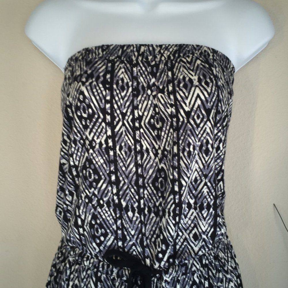 Ambiance jumpsuit strapless gray black cream print tribal SM - Picture 2 of 10